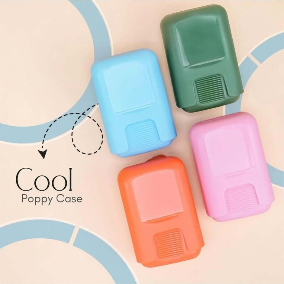 Hauser Artz Pod Eraser | Pack of 1 available in colorful poppy cases, including blue, green, pink, and orange.