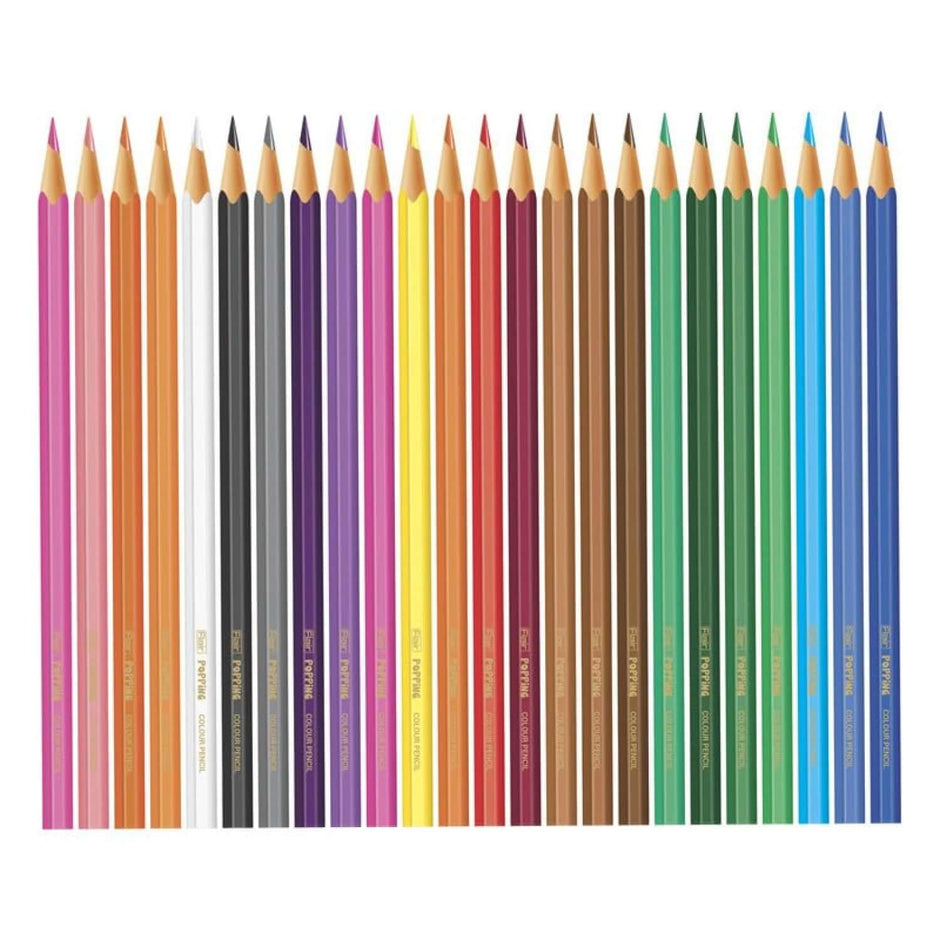Flair Creative Popping Colour Pencil 24 Shades set showcasing vibrant pencils in a range of colors for creative projects.
