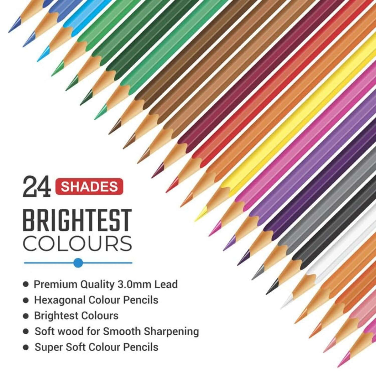 Flair Creative Popping Colour Pencil 24 Shades showcasing vibrant 3mm hexagonal pencils in assorted colors.