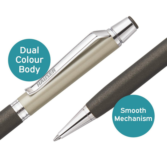 Hauser Prego Ball Pen | Ink Colour - Blue, showcasing dual colour body and smooth mechanism for effortless writing.