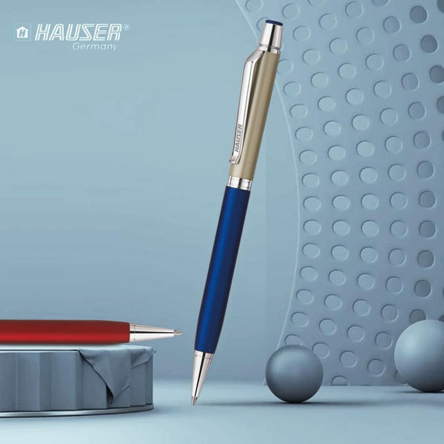 Hauser Prego Ball Pen | Ink Colour - Blue displayed with a sleek ergonomic design against a modern background.