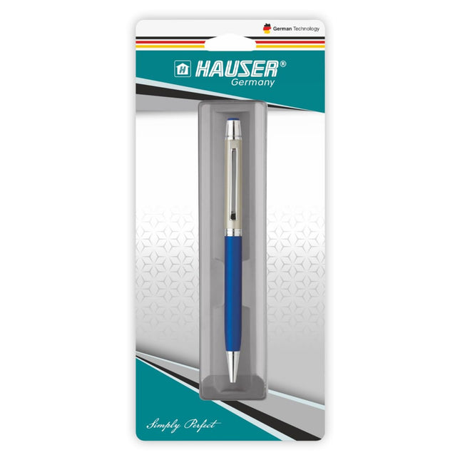 Hauser Prego Ball Pen | Ink Colour - Blue in packaging showcasing German technology and design.