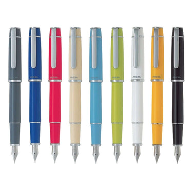 Pilot Prera Fountain Pen FPR-3SR collection showcasing various colors and stainless steel nibs.
