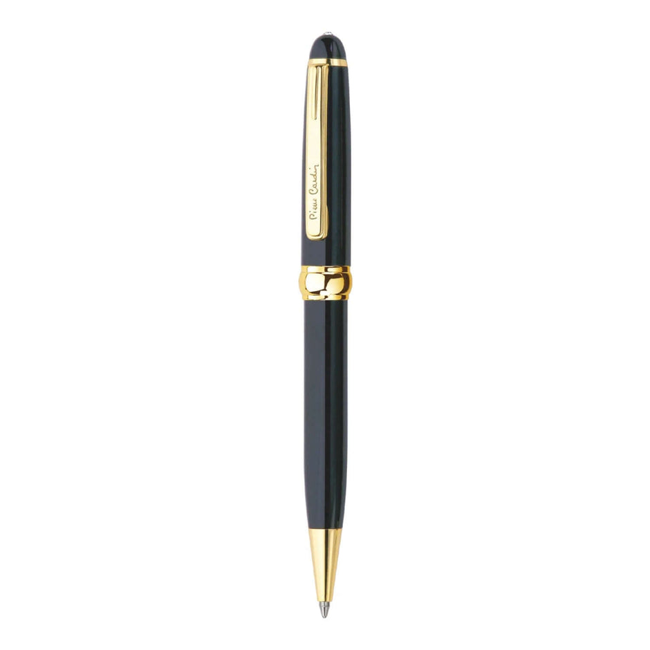 Pierre Cardin President Ball Pen | Ink Colour - Blue, elegant ballpoint pen with black body and gold accents.