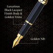 Pierre Cardin President Fountain Pen | Includes 1 Converter and 3 Cartridges with black lacquer finish and golden nib.