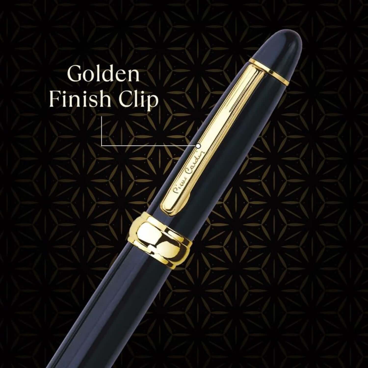 Pierre Cardin President Ball Pen | Ink Colour - Blue with a golden finish clip showing elegant details.