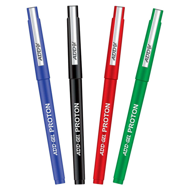 Add Gel Proton Ball Pen in blue, black, red, and green colors for smooth writing performance.