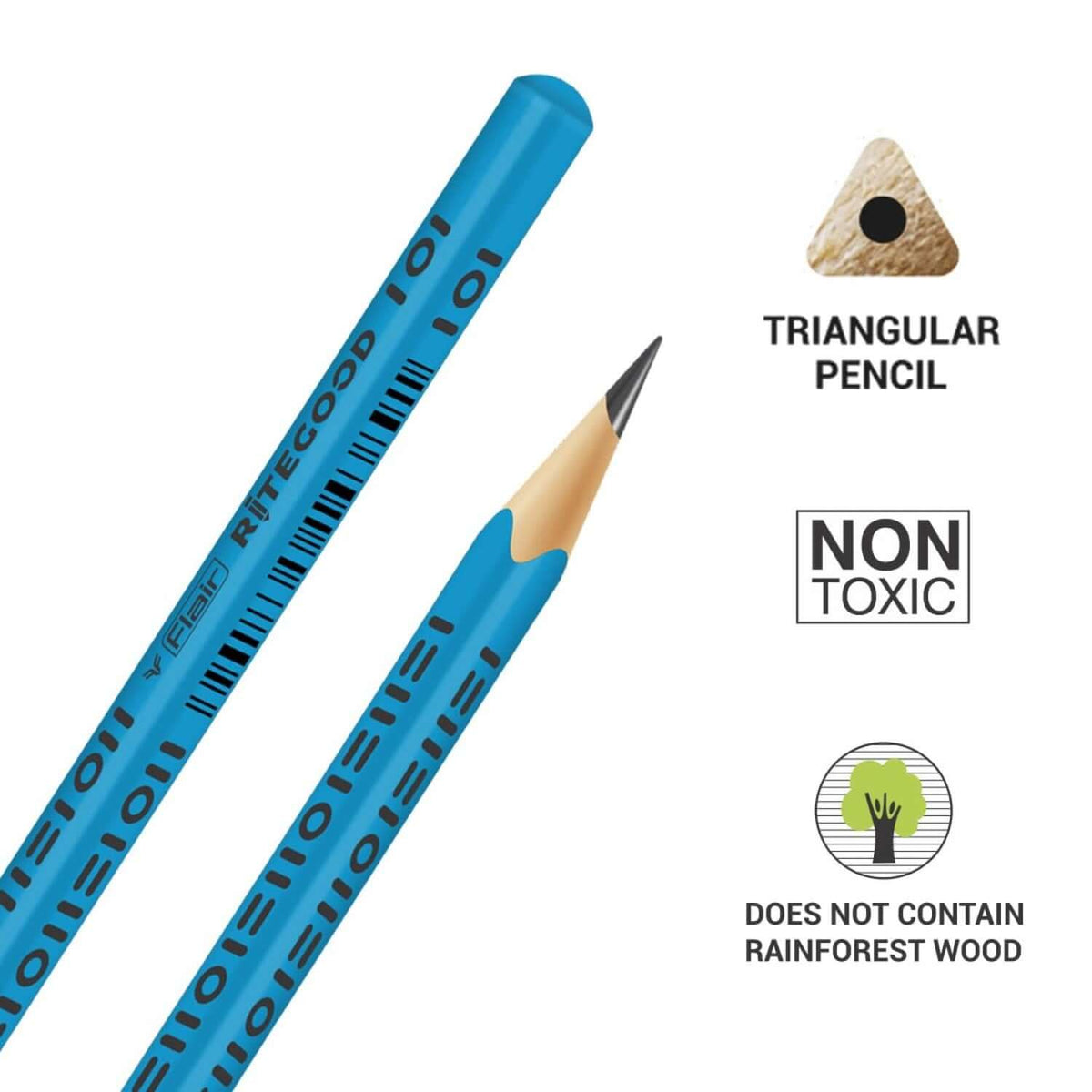 Flair Creative Ritegood Extra Dark Pencils | Includes Eraser and Sharpener - Triangular non-toxic pencil design