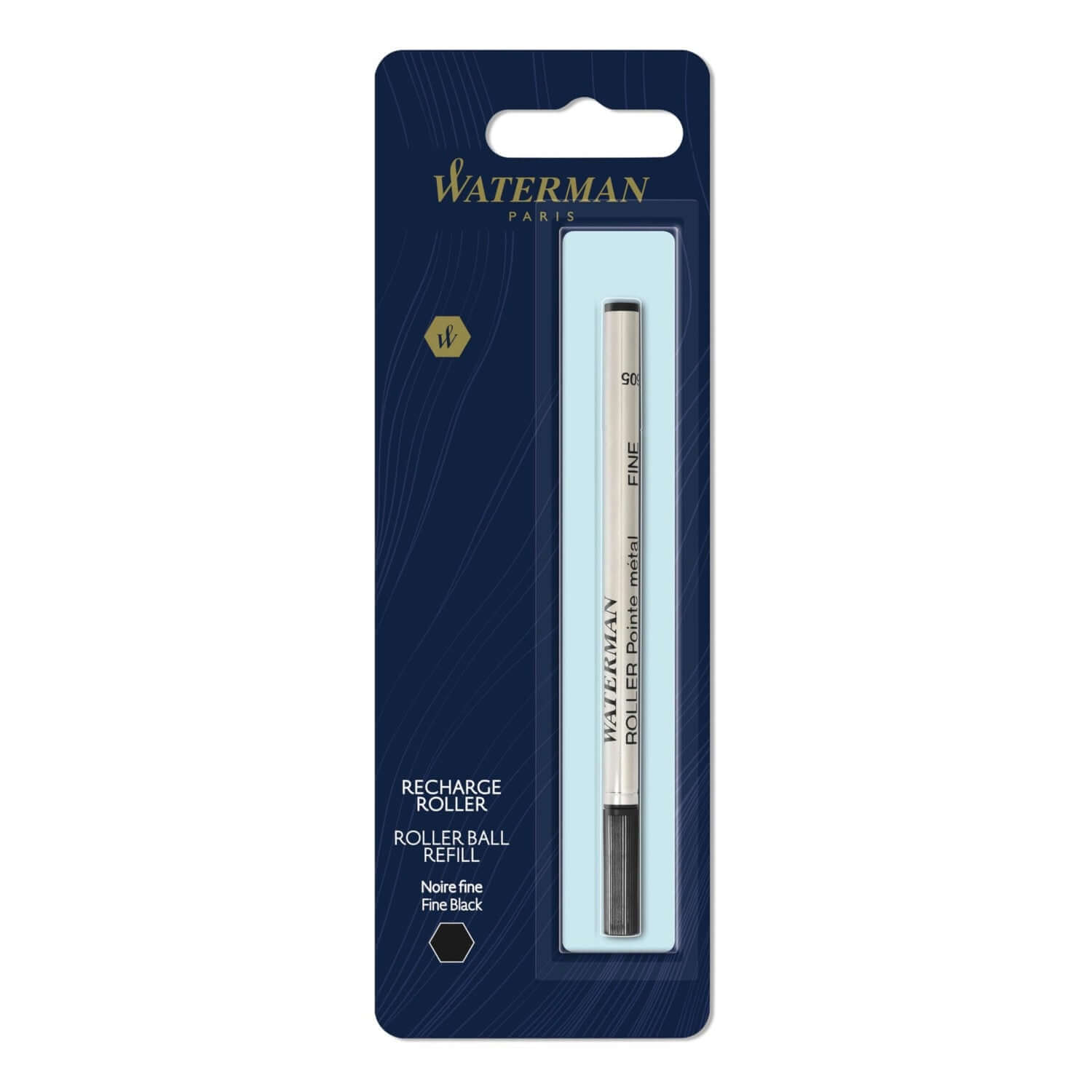 Waterman Roller Ball Refill | Ink Colour - Blue and Black on packaging, showcasing a premium rollerball refill.
