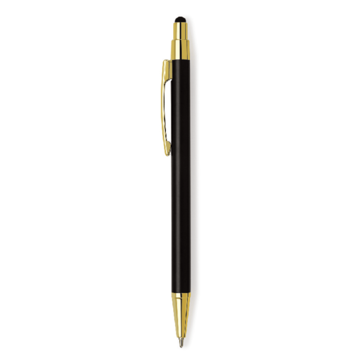 Unomax Stylus Gold Ball Pen | Ink Colour - Blue with sleek black body and gold-plated clip.
