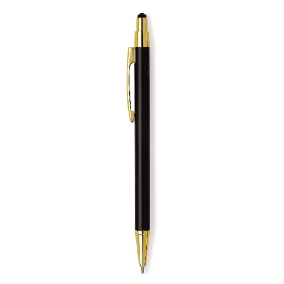 Unomax Stylus Gold Ball Pen | Ink Colour - Blue with sleek black body and gold-plated clip.