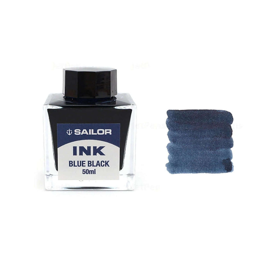 Sailor Dye Ink Bottle - 50ML with blue-black ink swatch for fountain pens.