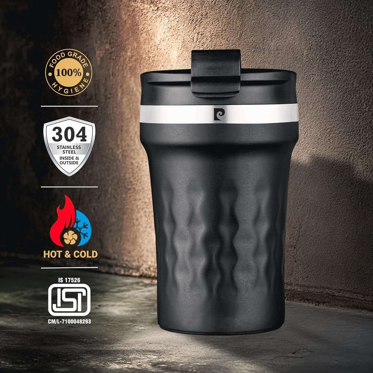 Pierre Cardin Sentosa Gift Set | Set of Mug and Pen - Premium insulated travel mug with modern textured finish.