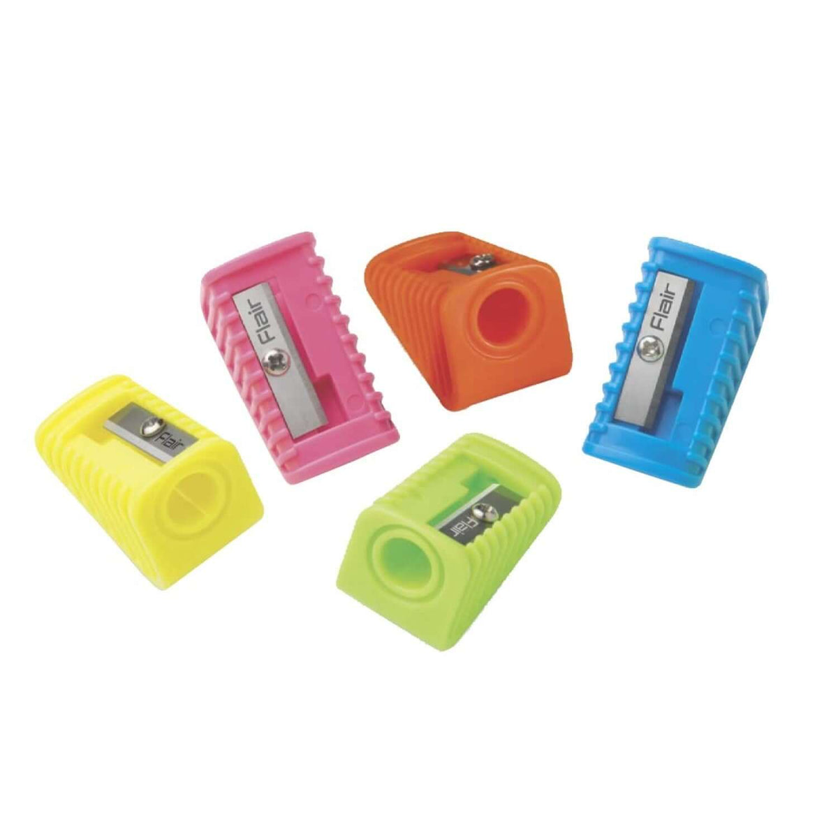 Flair Creative Shell Neon Sharpener | Pack of 1 - colorful pencil sharpeners in neon shades on a white background.