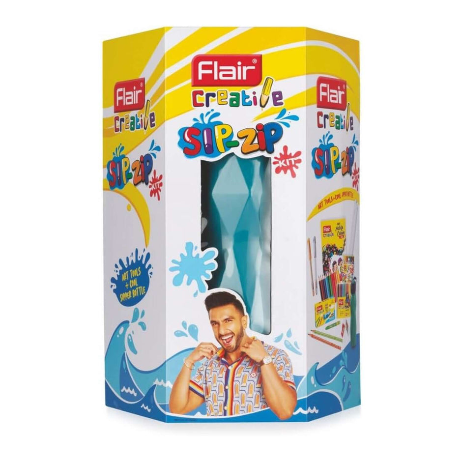 Flair Creative Sip-Zip Kit | Stationery Kit of 11 Items featured with attractive sipper for young artists.
