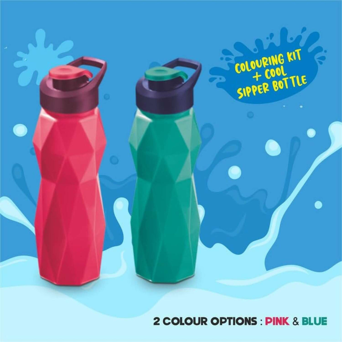 Flair Creative Sip-Zip Kit | Stationery Kit of 11 Items with pink and blue sipper bottles for creative young artists.