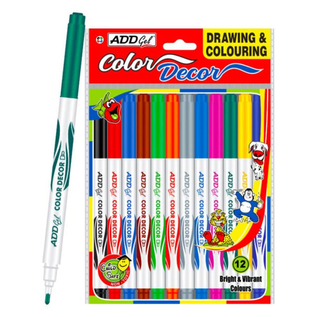 Add Gel Colour Decor Sketch Pen 12 Shades Assorted Set
