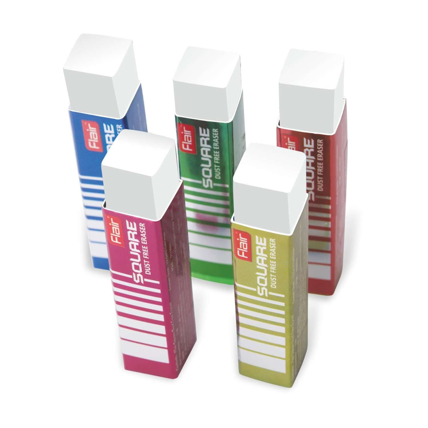 Flair Creative Square Dust Free Eraser | Pack of 1 - Assorted colors displaying clean erasing capability.