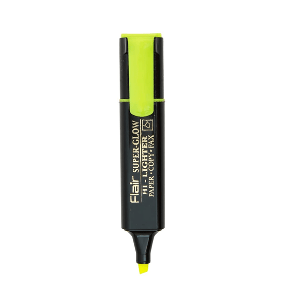Flair Super Glow Hilighter | Ink Colour - Yellow with chisel tip for precise marking.