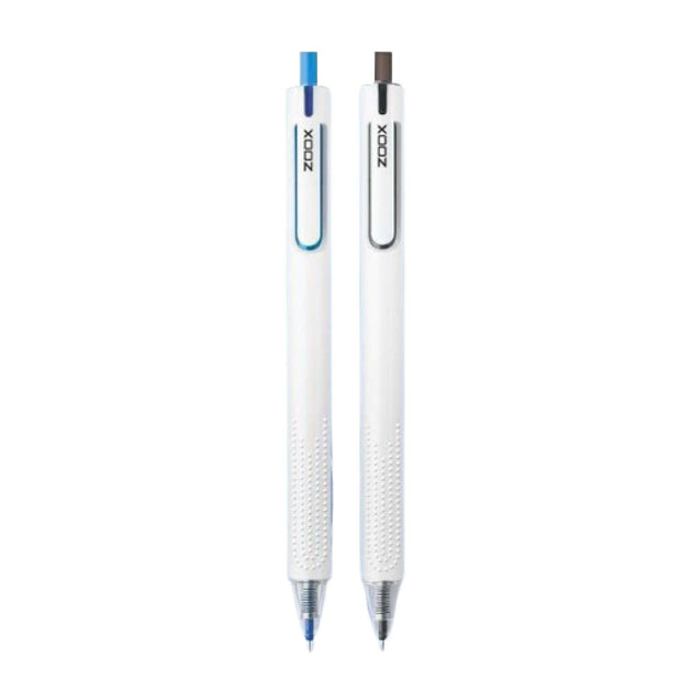 Zoox T7 Mute Gel Pen | Ink Colour - Blue and brown options, showcasing silent click mechanism and comfortable grip.