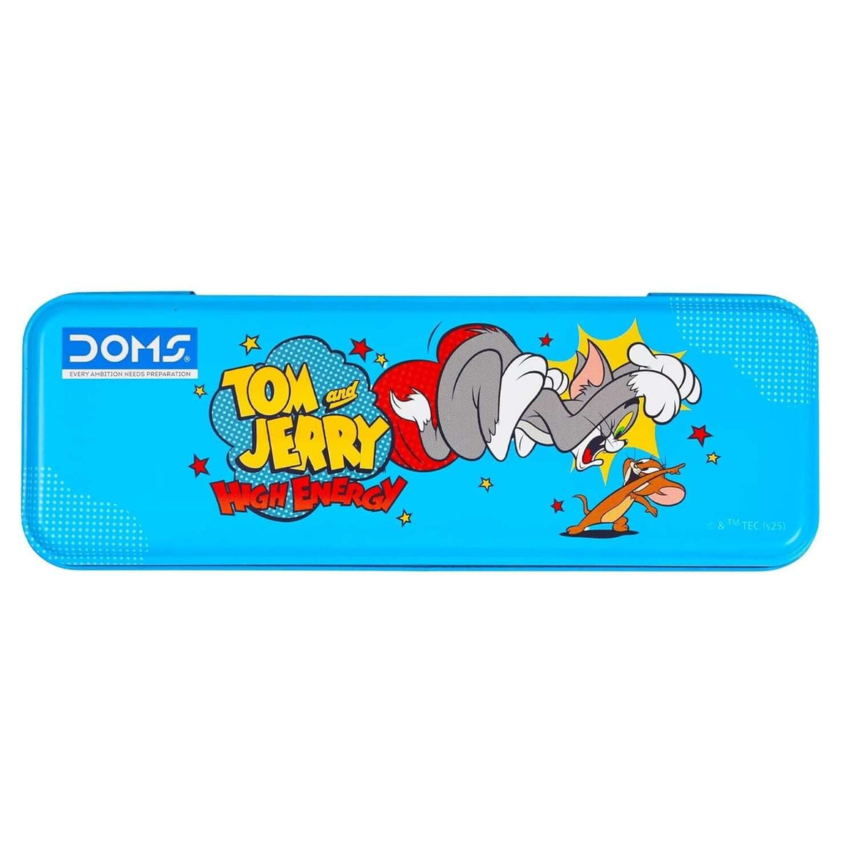 Doms Tom and Jerry Metal Pencil Box | High Energy with a vibrant blue design featuring Tom and Jerry in action.