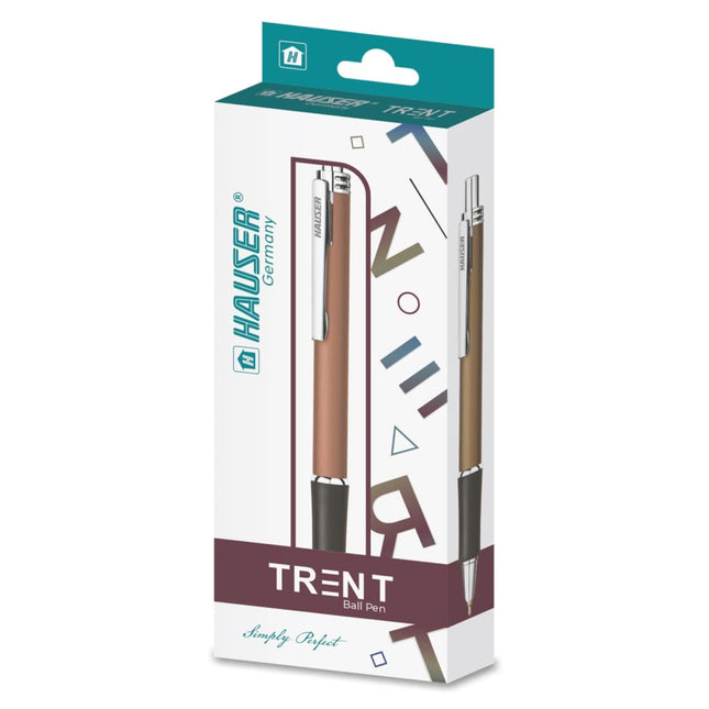 Hauser Trent Ball Pen | Ink Colour - Blue in a sleek packaging showcasing its ergonomic design and retractable feature.