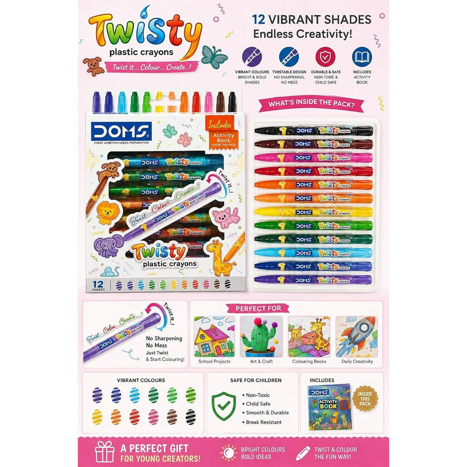 Doms Twisty Plastic Crayons | Set of 12 Shades