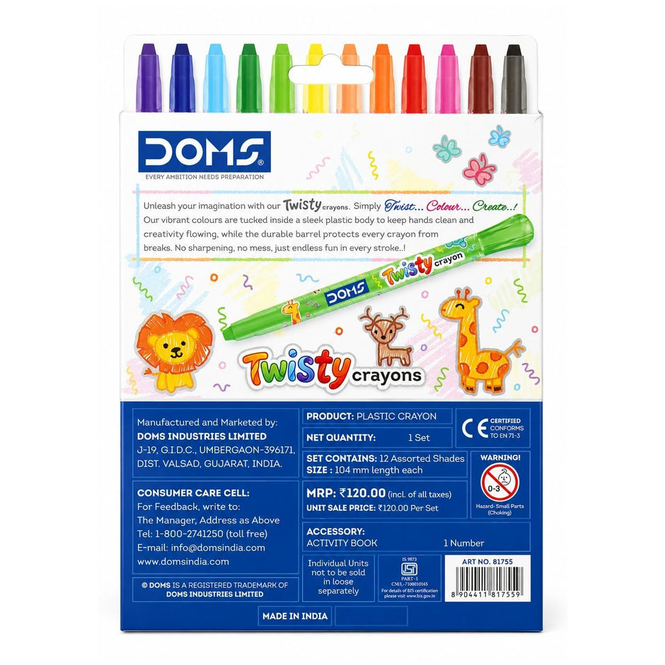 Doms Twisty Plastic Crayons | Set of 12 Shades