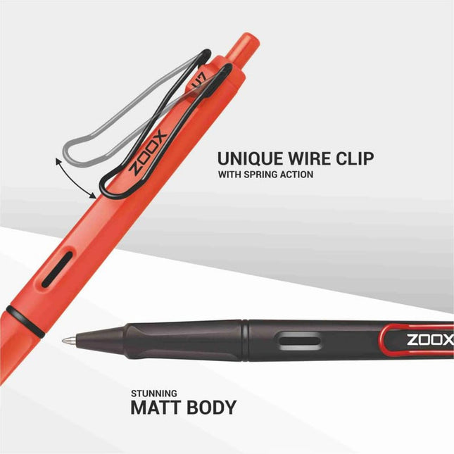 Zoox U7 Roller Gel Pen | Ink Colour - Blue showcasing unique wire clip and matte body design.