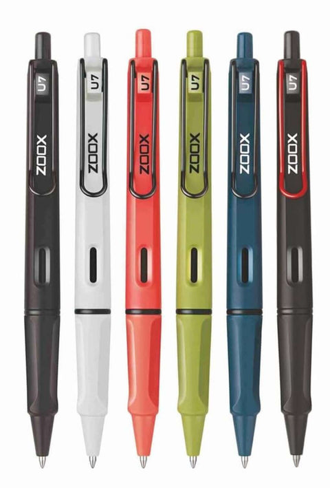 Zoox U7 Roller Gel Pen | Ink Colour - Blue and other vibrant colors displayed together.