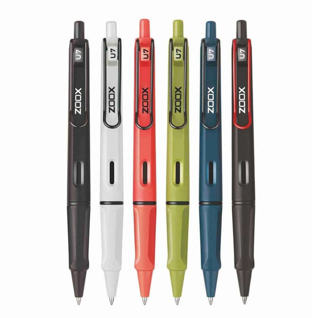 Zoox U7 Roller Gel Pen | Ink Colour - Blue and other vibrant colors displayed together.