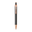 Unomax Excella Ball Pen | Ink Colour - Blue, featuring a sleek black body with a rose gold clip and a fine 0.7mm point.