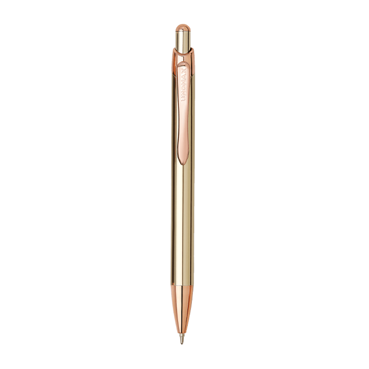Unomax Excella Ball Pen | Ink Colour - Blue, with a smooth metal finish and refined retractable mechanism.