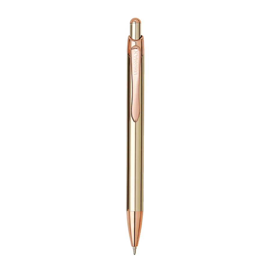 Unomax Excella Ball Pen | Ink Colour - Blue, with a smooth metal finish and refined retractable mechanism.