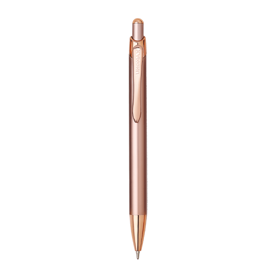 Unomax Excella Ball Pen | Ink Colour - Blue with a sleek metal body and retractable design.