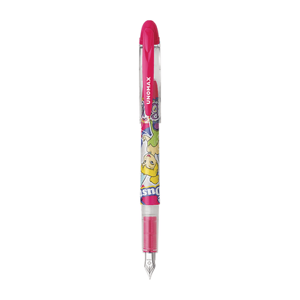 Unomax Disney Fountain Mate Pen | Includes 2 Ink Cartridges in vibrant pink with Disney characters design.