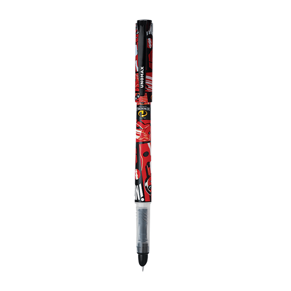 Unomax Disney Fountain Slim Pen | Includes 2 Ink Cartridges - Red design featuring characters from Disney.