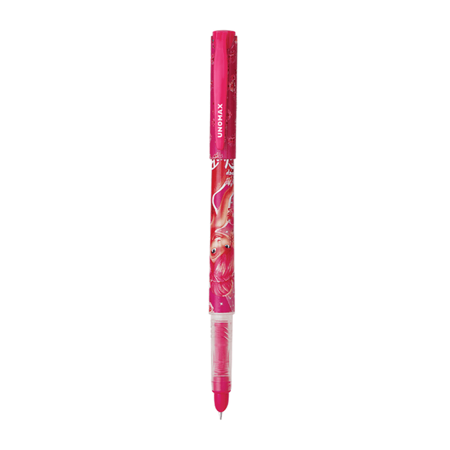 Unomax Disney Fountain Slim Pen | Includes 2 Ink Cartridges featuring vibrant pink design with Disney characters.
