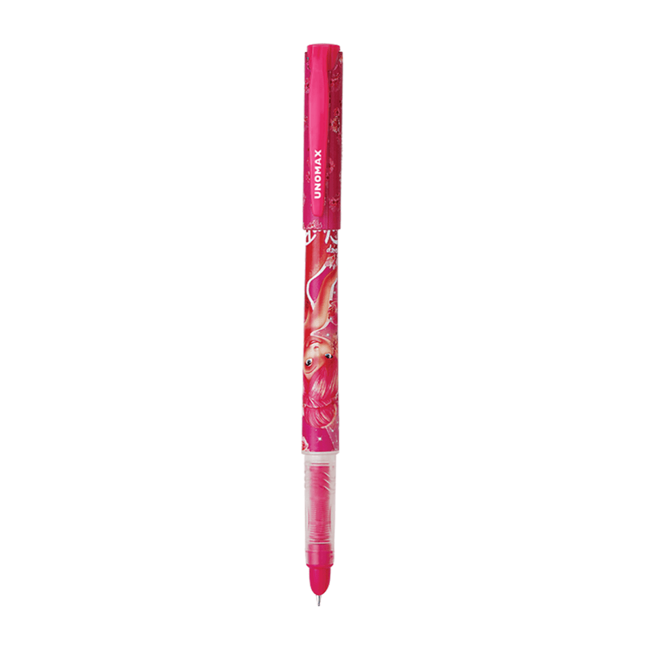 Unomax Disney Fountain Slim Pen | Includes 2 Ink Cartridges featuring vibrant pink design with Disney characters.