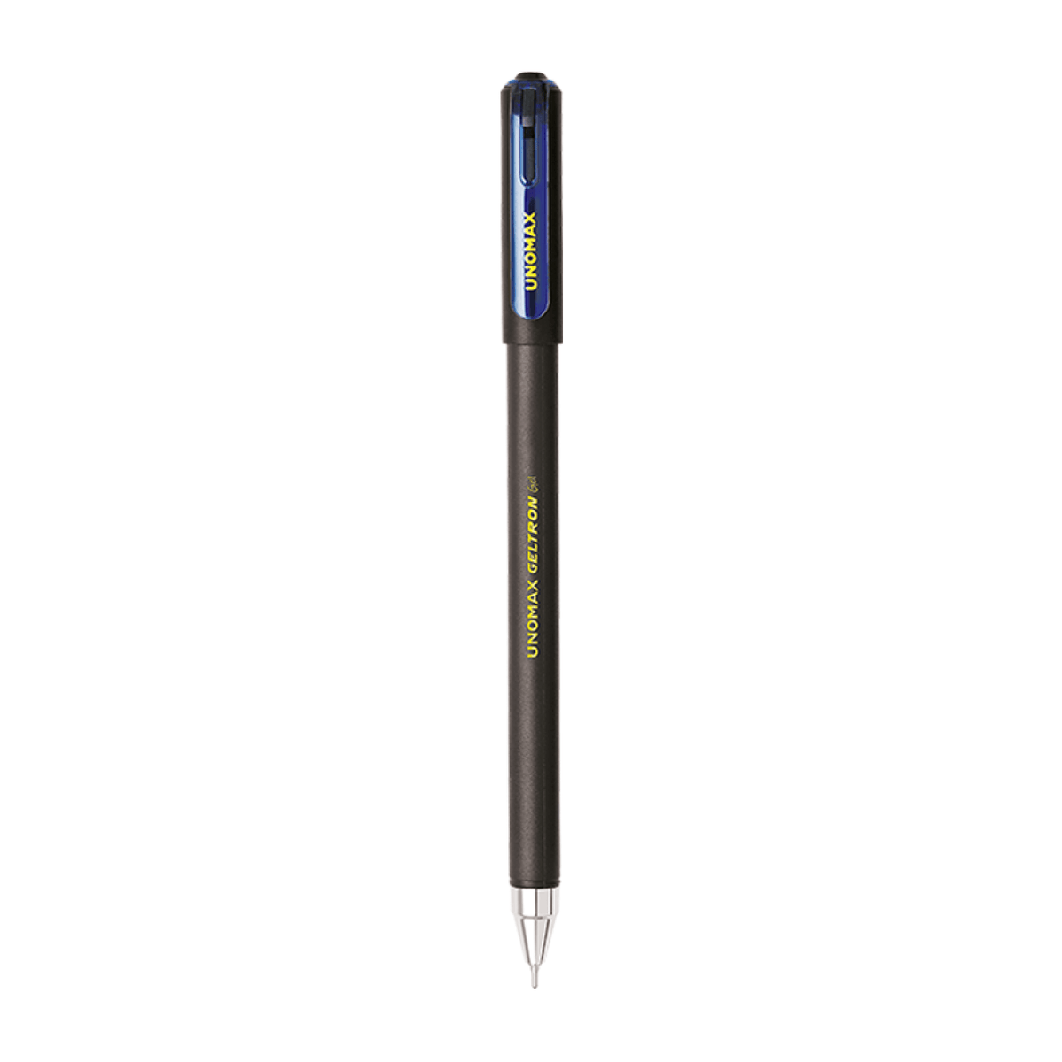 Unomax Geltron Gel Pen | Waterproof Ink | Ink Colour - Blue, Black, Green and Red on a white background.
