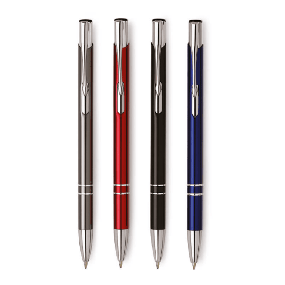 Unomax Kent Ball Pen | Ink Colour - Blue, set of four premium pens in various colors including blue, red, black, and gray.