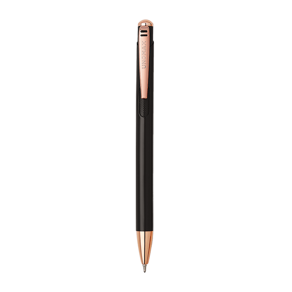 Unomax Lumina Ball Pen | Ink Colour - Blue with black body and rose gold accents, 0.7 mm tip for precision writing.