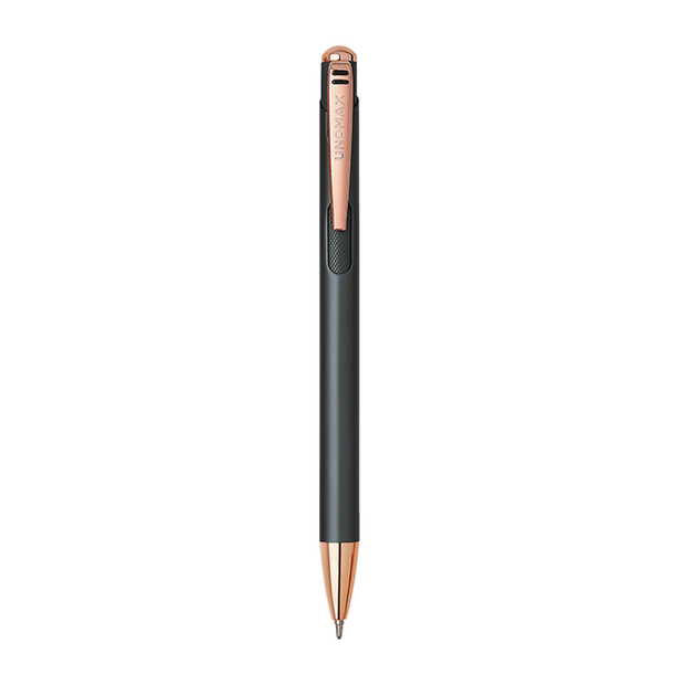 Unomax Lumina Ball Pen | Ink Colour - Blue in sleek black and rose gold design.