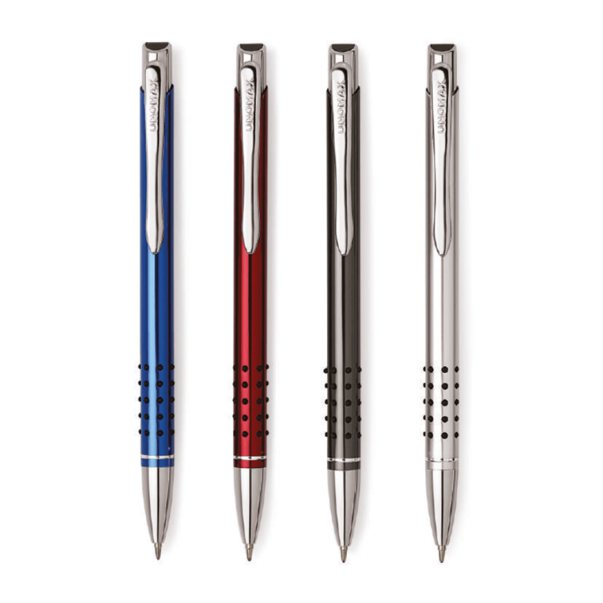Unomax Marcus Ball Pen | Ink Colour - Blue featured with red, black, and silver variants for professional writing.