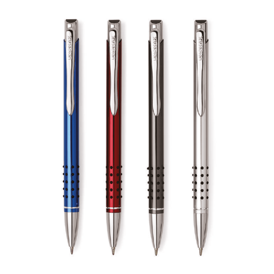 Unomax Marcus Ball Pen | Ink Colour - Blue featured with red, black, and silver variants for professional writing.