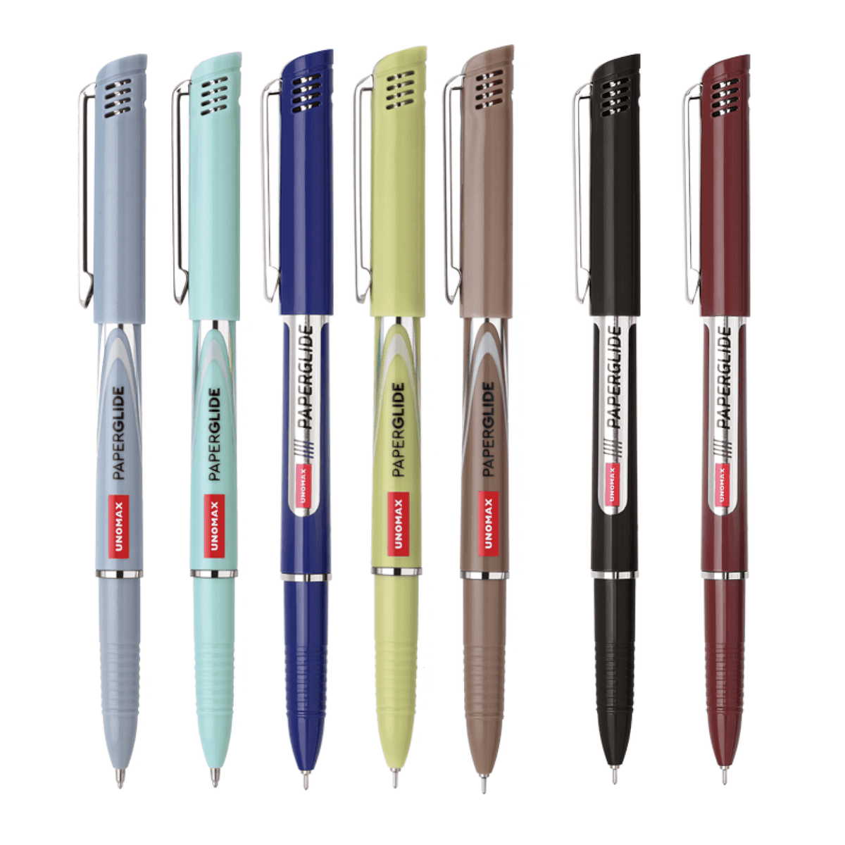 Unomax Paperglide Ball Pen | Ink Colour - Blue, Black and Red, featuring multiple color options and sleek design.