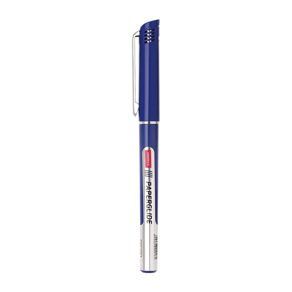 Unomax Paperglide Ball Pen | Ink Colour - Blue, Black and Red - blue ballpoint pen with metallic foil body