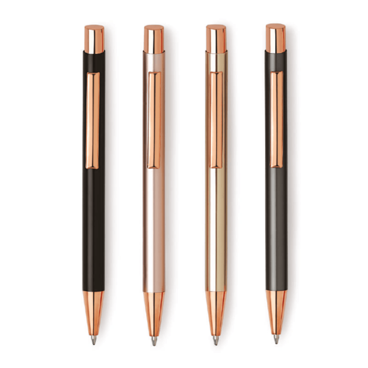 Unomax Richmond Ball Pen | Ink Colour - Blue - sleek metal design featuring black, rose gold, gold and black finishes.