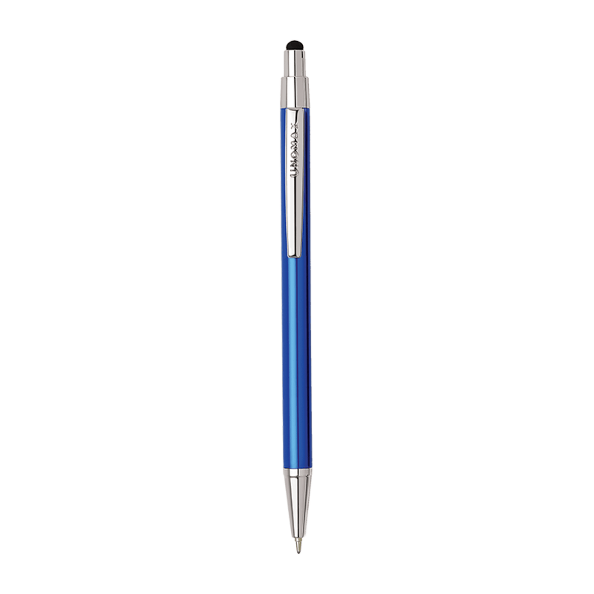 Unomax Stylus Ball Pen | Ink Colour - Blue displayed with a sleek blue body and chrome accents.