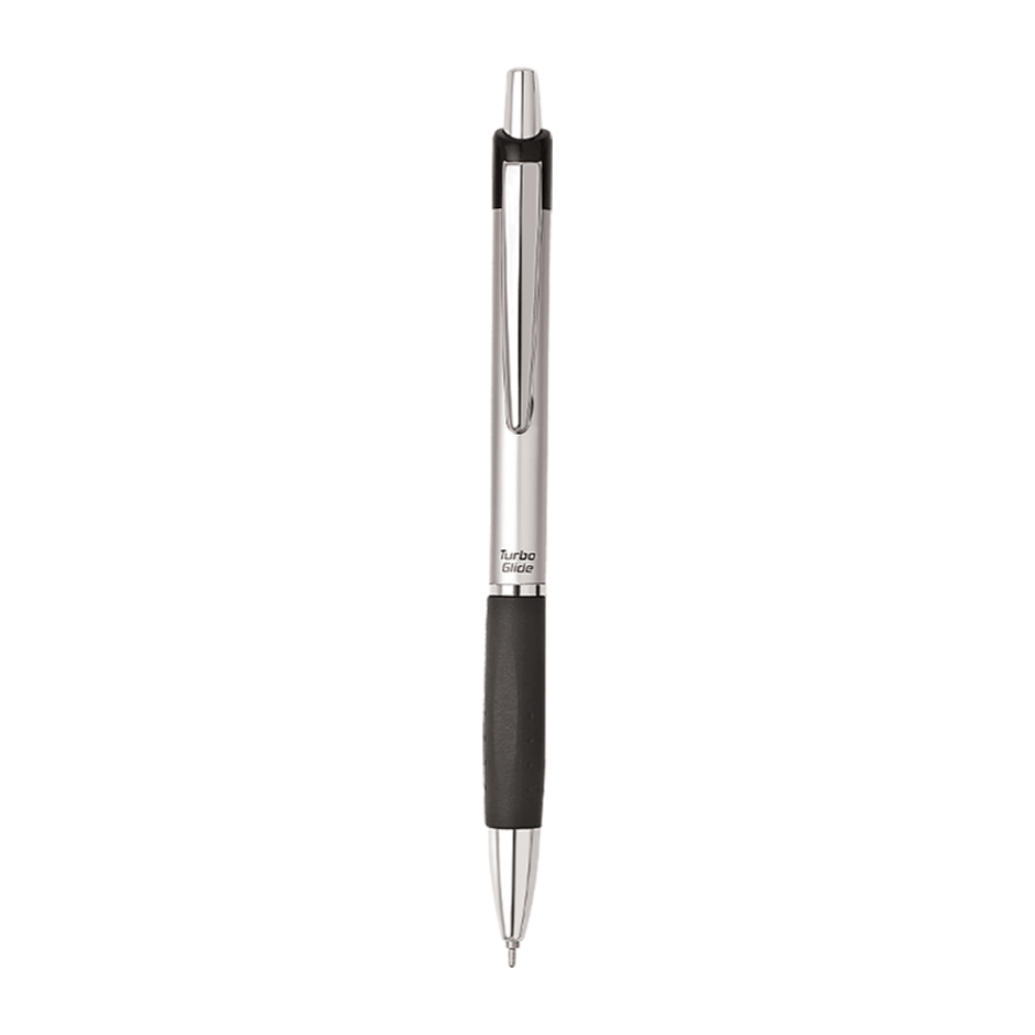 Unomax Turbo Glide Ball Pen | Ink Colour - Blue with black grip and silver accents for smooth writing.